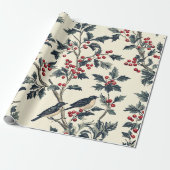 Papier Cadeau Rustic Bird et Poinsettia Motif de Noël (18) (Déroulé)