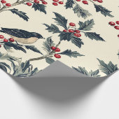 Papier Cadeau Rustic Bird et Poinsettia Motif de Noël (18) (Coin)