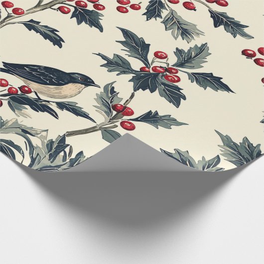 Papier Cadeau Rustic Bird et Poinsettia Motif de Noël (18) (Coin)