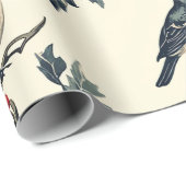 Papier Cadeau Rustic Bird et Poinsettia Motif de Noël (18) (Coin rond)