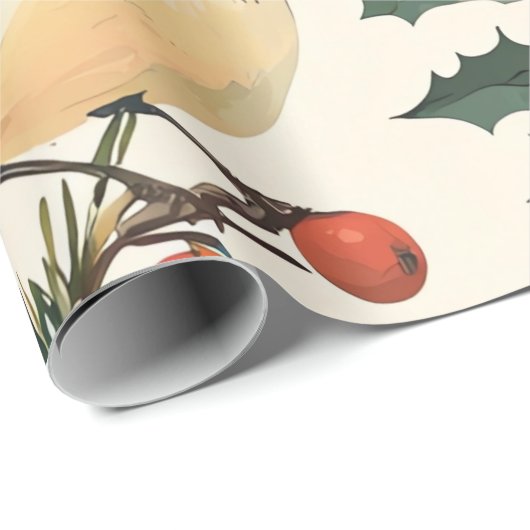 Papier Cadeau Rustic Bird et Poinsettia Motif de Noël (9) (Coin rond)