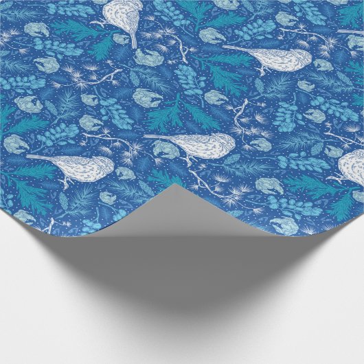 Papier Cadeau Rustic Blue Forest Birds Noël (Coin)