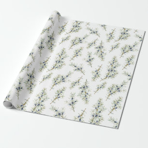 Papier Cadeau Rustic Blue Winterberry Branches cadeau de Noël