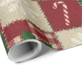 Papier Cadeau Rustic Christmas Quilt Plaid (Coin rond)
