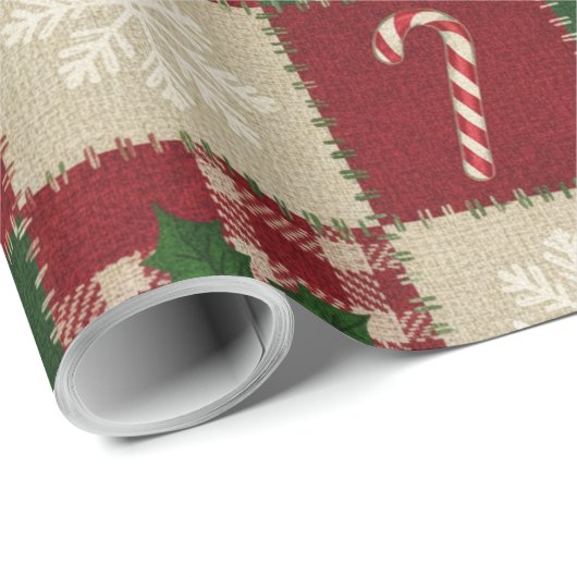 Papier Cadeau Rustic Christmas Quilt Plaid (Coin rond)