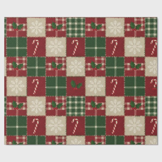 Papier Cadeau Rustic Christmas Quilt Plaid (Plat)