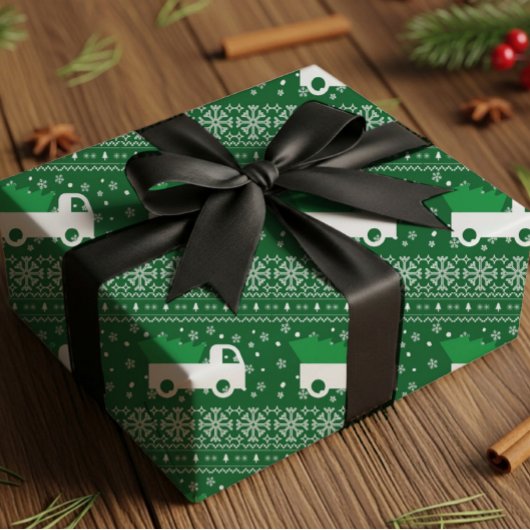 Papier Cadeau Rustic Christmas Truck Wrapping Paper