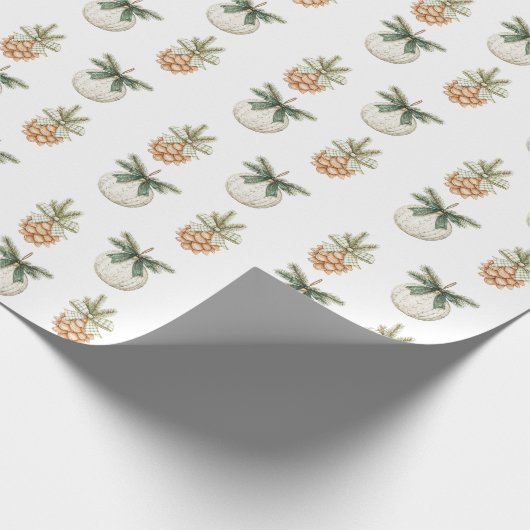 Papier Cadeau Rustic Cream Ornament Pine Cone Green Christmas (Coin)