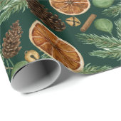 Papier Cadeau Rustic Dried Orange Pine Green Christmas Holiday  (Coin rond)