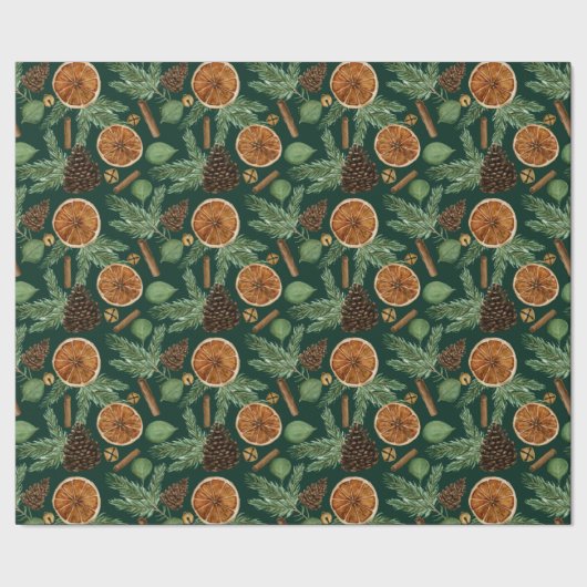 Papier Cadeau Rustic Dried Orange Pine Green Christmas Holiday  (Couture)