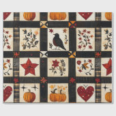 Papier Cadeau Rustic Fall Quilt Motif | Patchwork agricole (Plat)