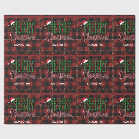 Papier Cadeau Rustic Farmhouse Buffalo Plaid Christmas Custom (Plat)