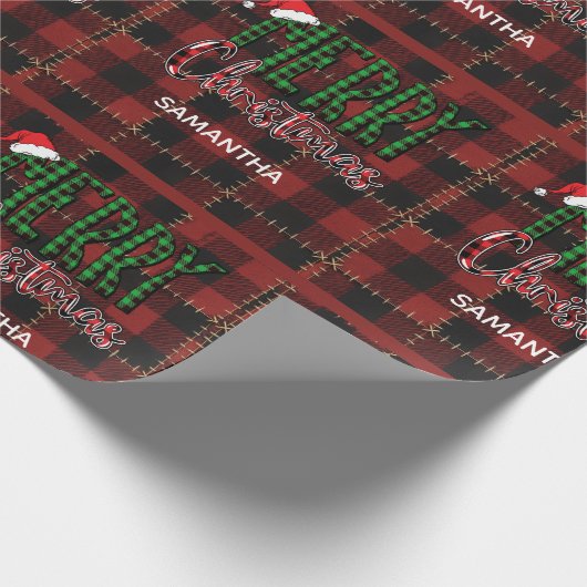 Papier Cadeau Rustic Farmhouse Buffalo Plaid Christmas Custom (Coin)