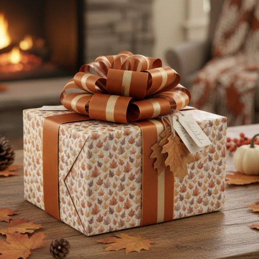 Papier Cadeau Rustic Gold Brown Maple Leaves Watercolor Pattern