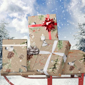 Papier Cadeau Rustic Kraft Black Casquette Chickadee fête de Noë