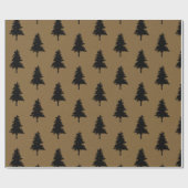 Papier Cadeau Rustic Kraft Brown Black Christmas Tree Pattern (Plat)