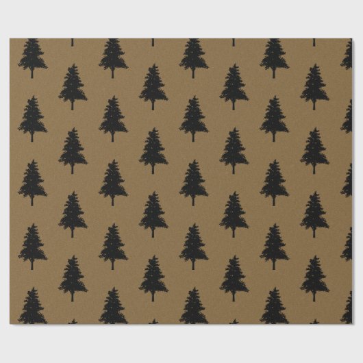 Papier Cadeau Rustic Kraft Brown Black Christmas Tree Pattern (Plat)