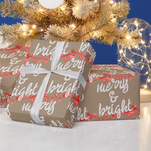 Papier Cadeau Rustic Kraft Merry & Bright Ajouter Votre Voeux (Vacances)