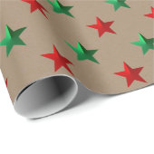 Papier Cadeau Rustic Kraft Red Green Stars (Coin rond)