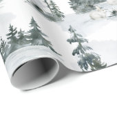 Papier Cadeau Rustic Mountain Forest Cabine animal cadeau de Noë (Coin rond)