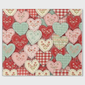 Papier Cadeau Rustic Patchwork Hearts Picnic Pattern (3) (Plat)