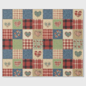 Papier Cadeau Rustic Patchwork Hearts Picnic Pattern (5) (Plat)