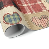 Papier Cadeau Rustic Patchwork Hearts Picnic Pattern (5) (Coin rond)