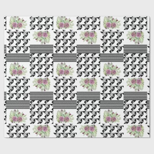 Papier Cadeau Rustic, patchwork, rose (Plat)