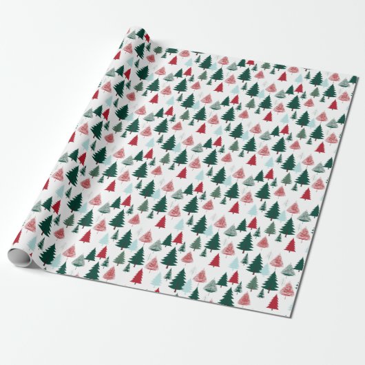 Papier Cadeau Rustic Pine Forest Scandi Christmas Trees Pattern (Déroulé)