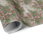 Papier Cadeau Rustic Pinecone Plaid Bow Christmas Wrapping Paper (Coin rond)
