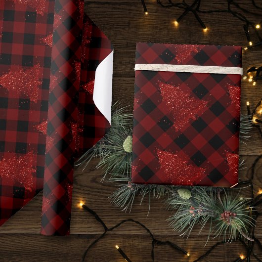 Papier Cadeau Rustic Red Christmas Tree Modern Buffalo Plaid