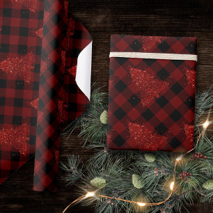 Papier Cadeau Rustic Red Christmas Tree Modern Buffalo Plaid
