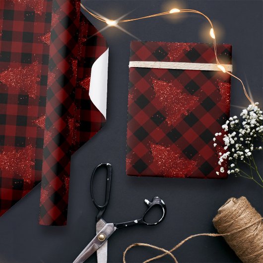 Papier Cadeau Rustic Red Christmas Tree Modern Buffalo Plaid