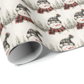 Papier Cadeau Rustic Snowman Plaid Christmas Personalized  (Coin rond)