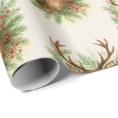 Papier Cadeau Rustic Woodland Deer Head with Winter Foliage - (Coin rond)