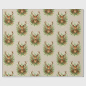 Papier Cadeau Rustic Woodland Deer Head with Winter Foliage - (Plat)