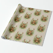 Papier Cadeau Rustic Woodland Deer Head with Winter Foliage - (Déroulé)