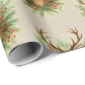 Papier Cadeau Rustic Woodland Deer Head with Winter Foliage - (Coin rond)