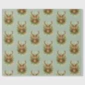 Papier Cadeau Rustic Woodland Deer Head with Winter Foliage - (Plat)