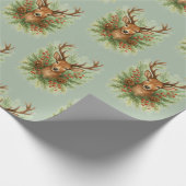 Papier Cadeau Rustic Woodland Deer Head with Winter Foliage - (Coin)
