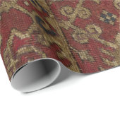 Papier Cadeau Rustique antique Oriental Perse Motif rouge (Coin rond)