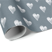 Papier Cadeau Rustique Ardoise Bleu Main Tiré Coeurs (Coin rond)