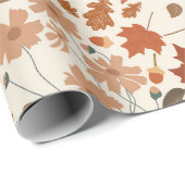 Papier Cadeau Rustique Automne Citrouille Feuille Fleur sauvage (Coin rond)