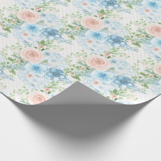 Papier Cadeau Rustique Bleu Rose Vert Floral Shabby Chic (Coin)