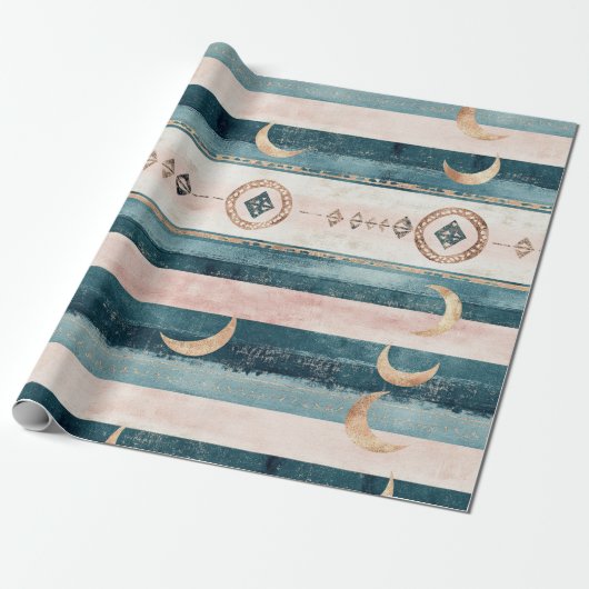 Papier Cadeau Rustique Céleste Rayure Lune Soleil Terreen (10) (Déroulé)