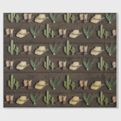 Papier Cadeau Rustique Cowboy Western Rodeo Bois fête d'annivers (Plat)