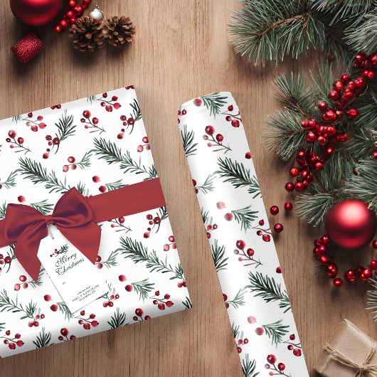 Papier Cadeau Rustique Elegant Noël Aquarelle Botanique