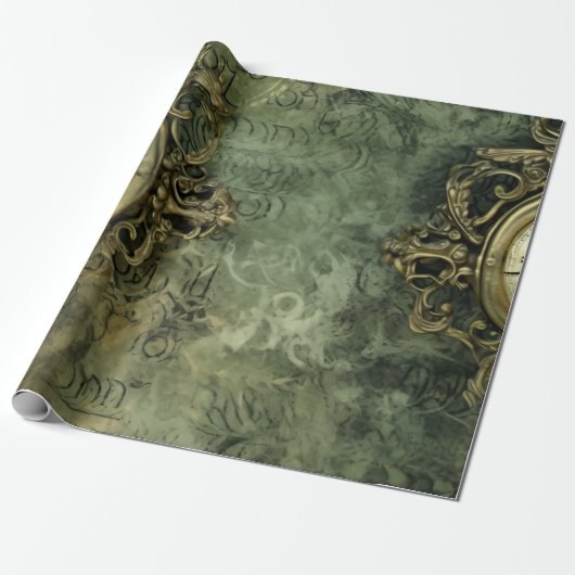 Papier Cadeau Rustique Émeraude Vert Antique Steampunk (Déroulé)