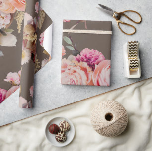 Papier Cadeau Rustique Floral Rose Peach Shabby Chic Moderne