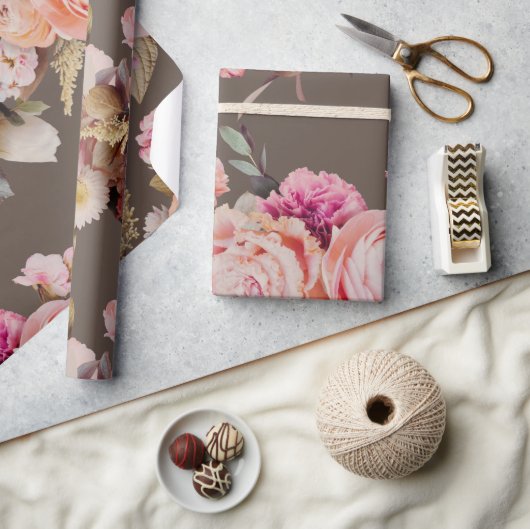 Papier Cadeau Rustique Floral Rose Peach Shabby Chic Moderne (Artisanat)